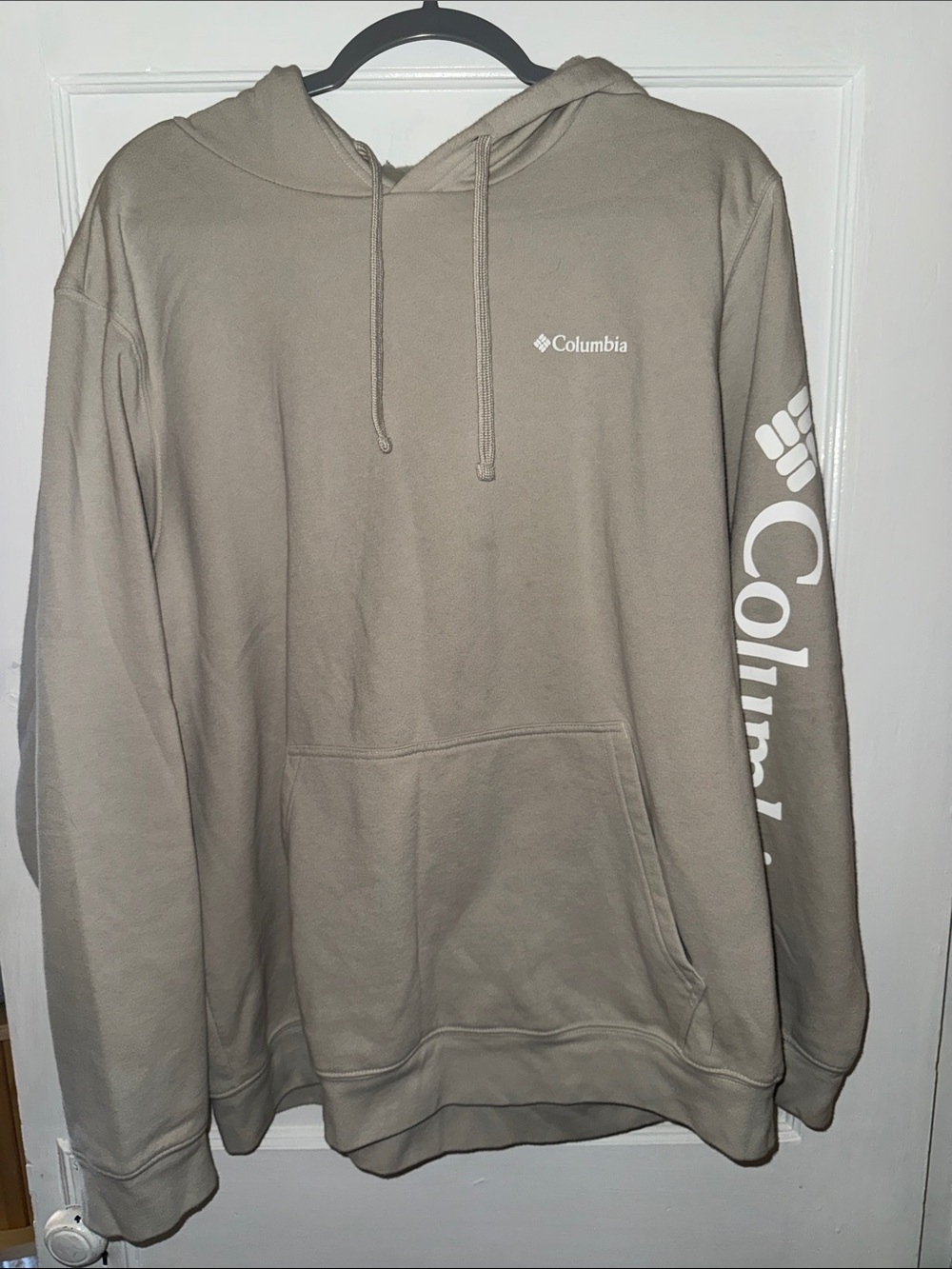 Columbia Taupe Pullover Hoodie with White Sleeve Logo